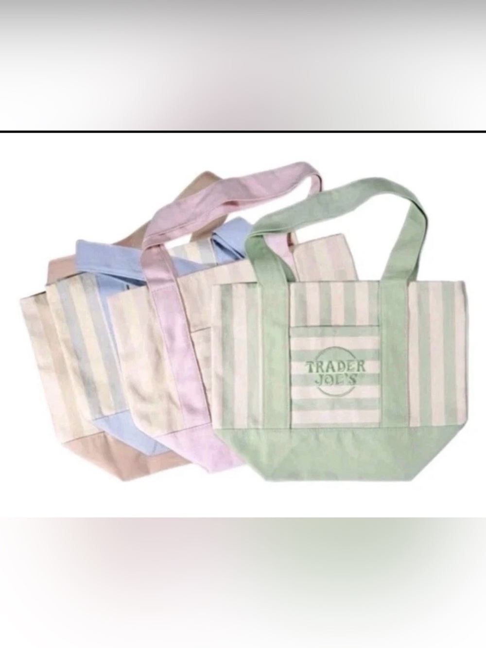 Trader Joes NEW Pastel Stripe Canvas Tote Bag pick one